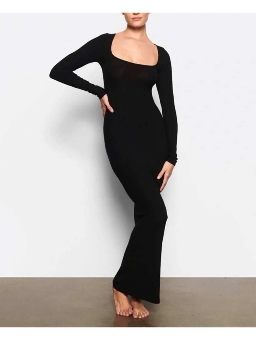 SKIMS Soft Lounge Long Sleeve Dress in Onyx